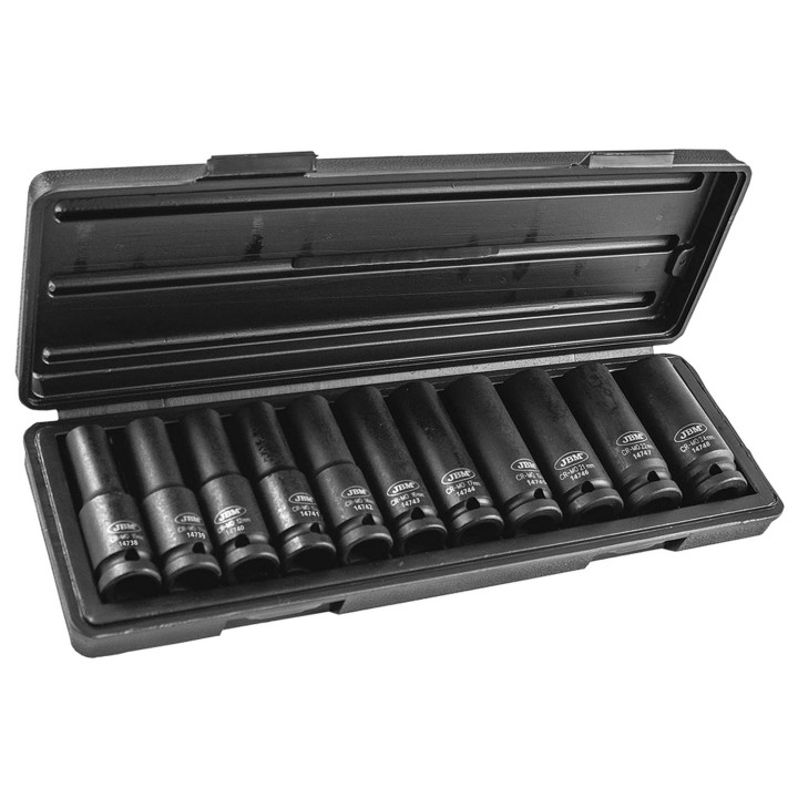 Sada rázových nástrčných hlavic, 1/2", 12-hranné, dlouhé, 11ks