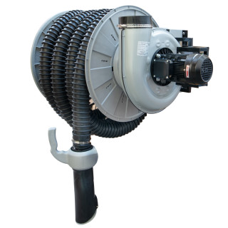 Motorizovaný naviják výfukové hadice s dmychadlem a dálkovým ovládáním, hadice 76 mm x 8 m