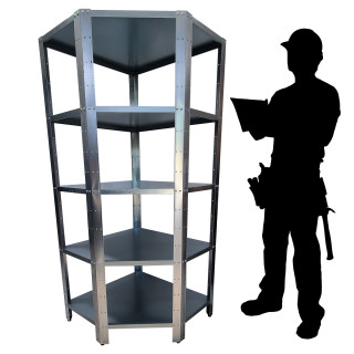 Kovový regál s 5 rohovými policemi, pozinkovaný, výška 180cm
