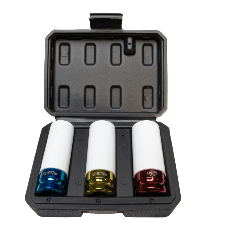 Sada nárazových nástrčných hlavic 1/2" pro hliníkové disky – 17, 19, 21mm, 3ks