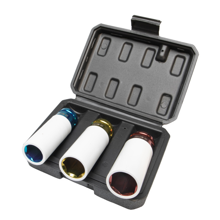Sada nárazových nástrčných hlavic 1/2" pro hliníkové disky – 17, 19, 21mm, 3ks