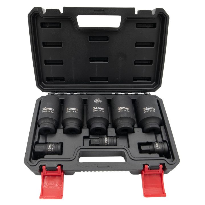 Sada nástrčných klíčů na hnací hřídel, 12pt 30-36mm, 6pt 14-19mm, 8ks