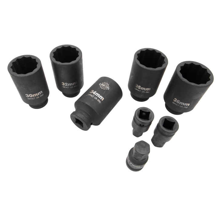 Sada nástrčných klíčů na hnací hřídel, 12pt 30-36mm, 6pt 14-19mm, 8ks