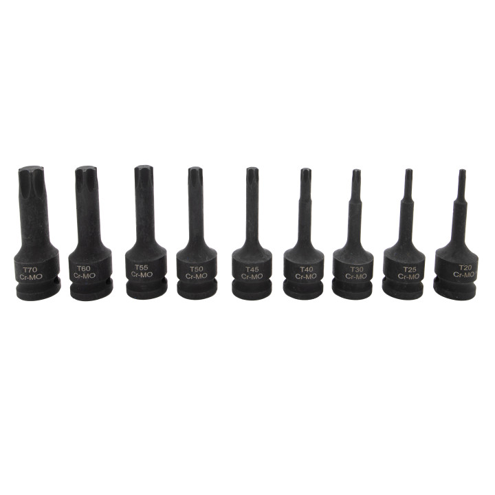 Sada 1/2" nárazových bitů Spline (Ribe) T20-T70, 9ks