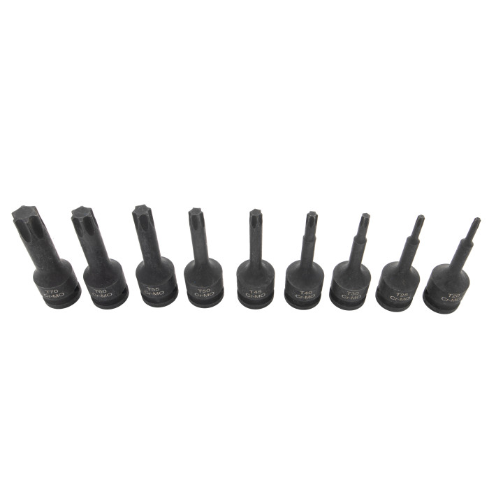 Sada 1/2" nárazových bitů Spline (Ribe) T20-T70, 9ks