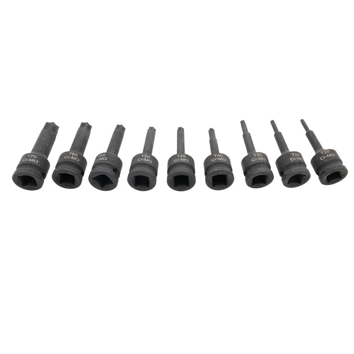 Sada 1/2" nárazových bitů Spline (Ribe) T20-T70, 9ks