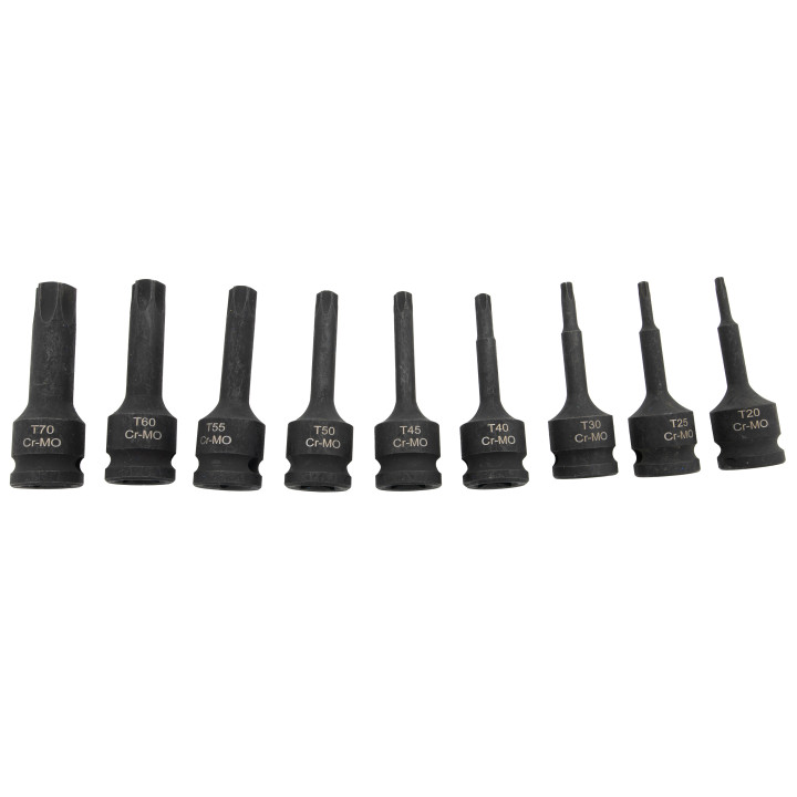Sada 1/2" nárazových bitů Spline (Ribe) T20-T70, 9ks