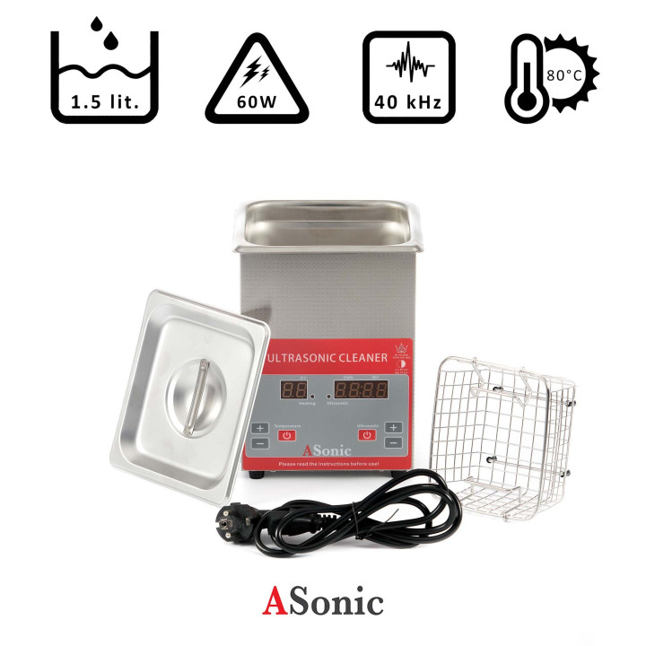 Ultrazvuková čistička 1.5l, 60W, 40kHz, 80°C