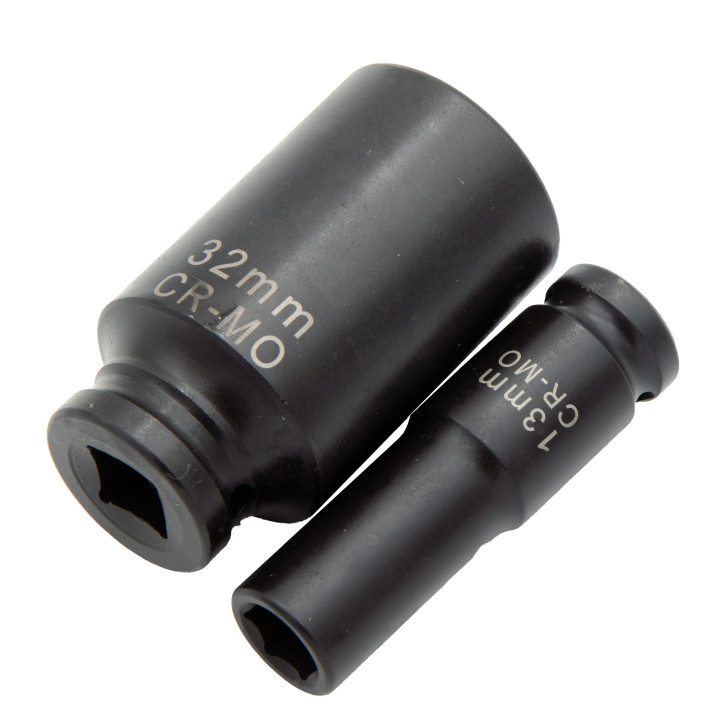 1/2" prodloužené rázové nástrčné klíče, 13ks, 10-32mm, CR-MO, sada