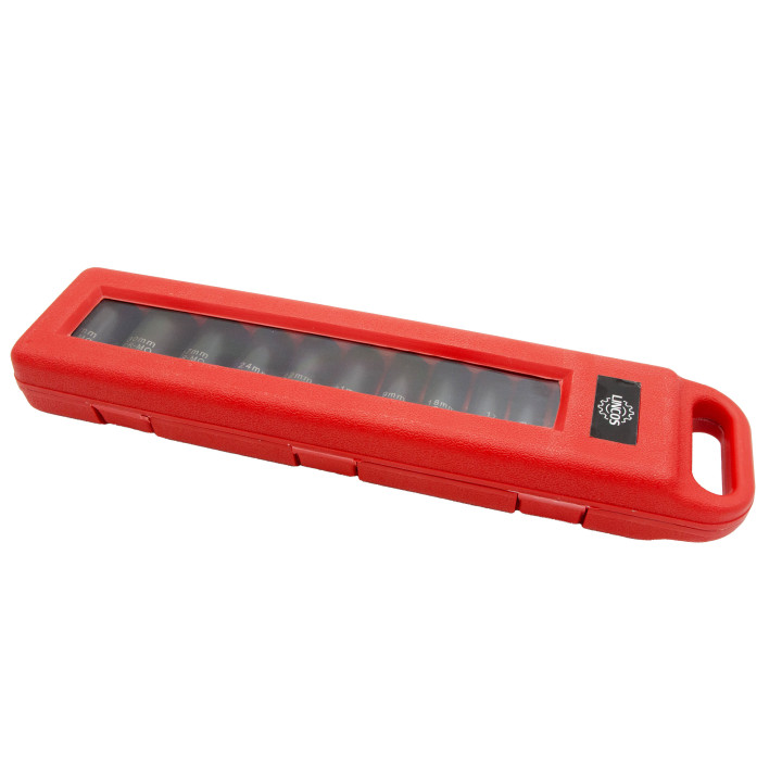 1/2" prodloužené rázové nástrčné klíče, 13ks, 10-32mm, CR-MO, sada