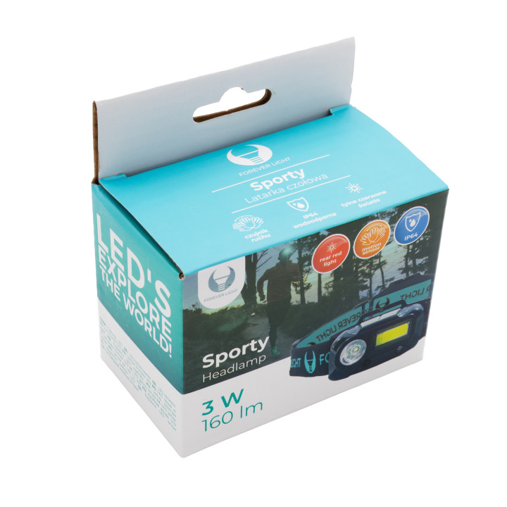 LED čelovka Sporty XP-E 3W + COB 3W, 160lm, 1200mAh Li-Ion