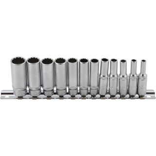 Sada nástrčných hlavic 1/4" – prodloužené, 12-hranné, palcové, 12 ks