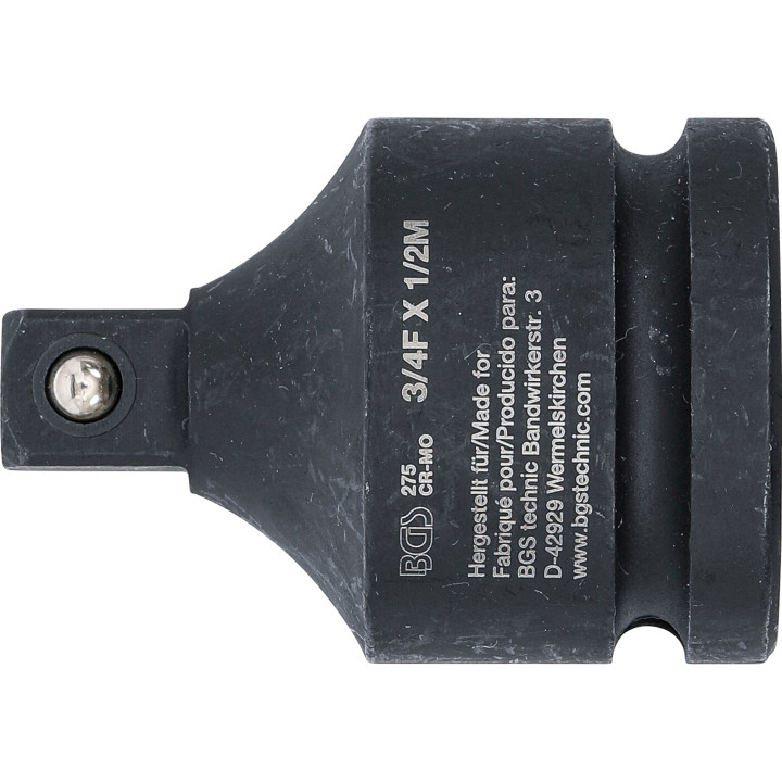 Adaptér na rázové hlavice, vnitřní čtyřhran 3/4" - vnější čtyřhran 1/2"