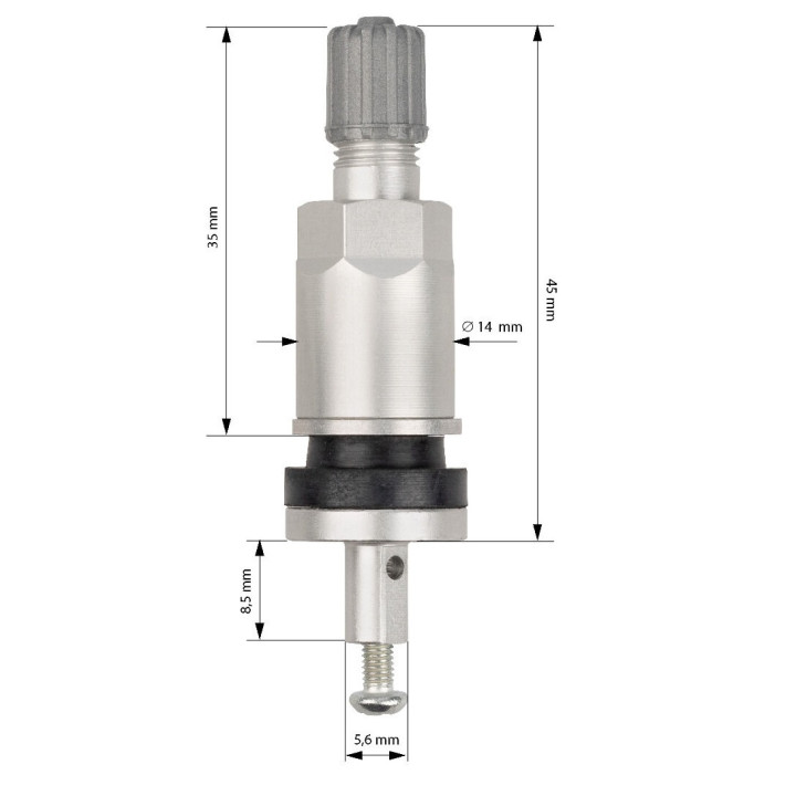 TPMS ventil pro OEM senzor Schrader TR413, hliník