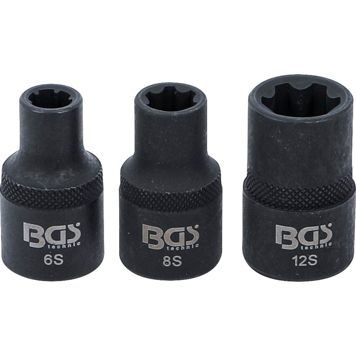 Sada nástrčných hlavic, profil Spline (pro RIBE) M6S–M12S, 3 ks