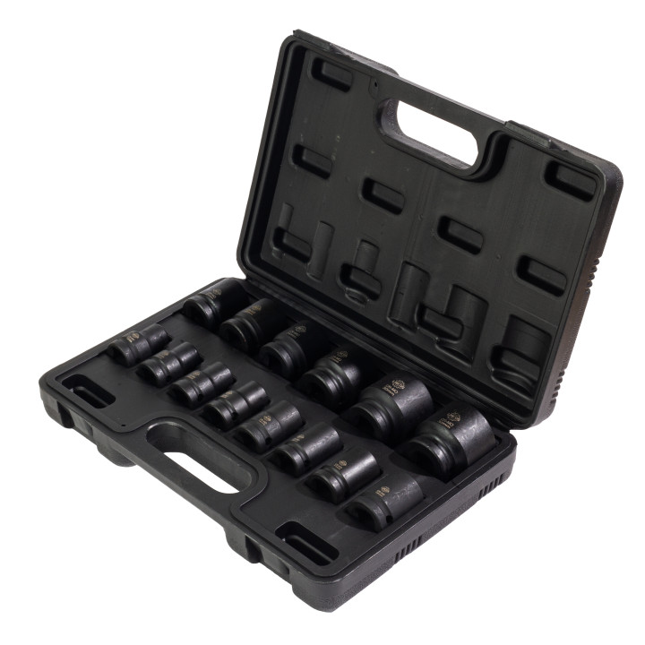 Sada 1/2" rázových nástrčných hlavic, krátké, 10-32 mm, 14 ks