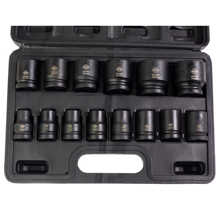 Sada 1/2" rázových nástrčných hlavic, krátké, 10-32 mm, 14 ks