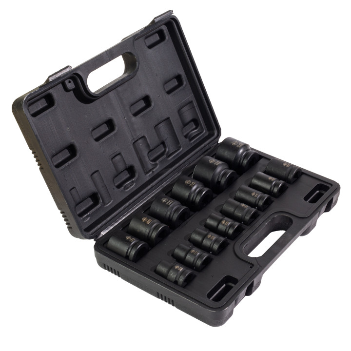 Sada 1/2" rázových nástrčných hlavic, krátké, 10-32 mm, 14 ks
