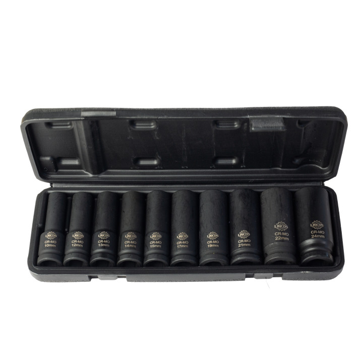 Sada 1/2" rázových nástrčných hlavic, dlouhé, 10-24 mm, 10 ks