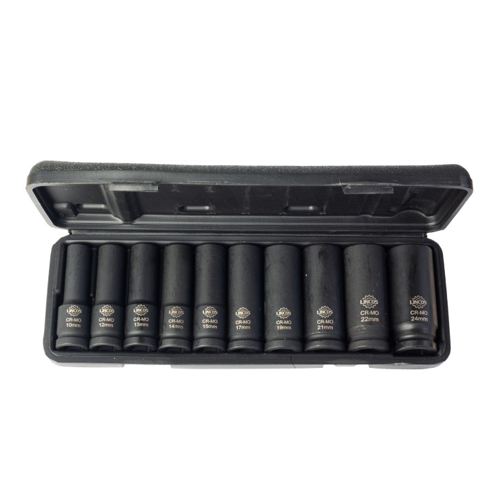 Sada 1/2" rázových nástrčných hlavic, dlouhé, 10-24 mm, 10 ks