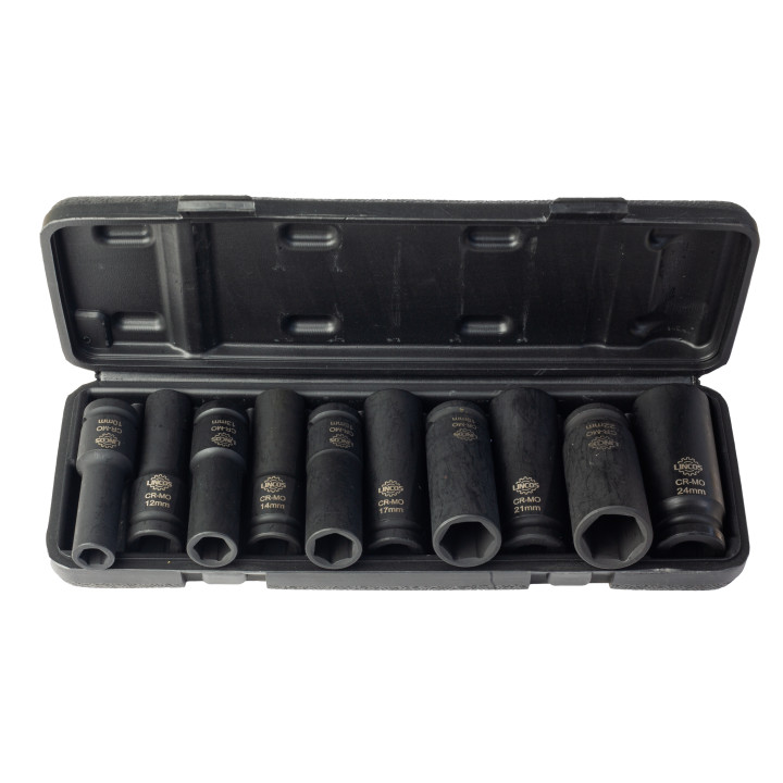 Sada 1/2" rázových nástrčných hlavic, dlouhé, 10-24 mm, 10 ks
