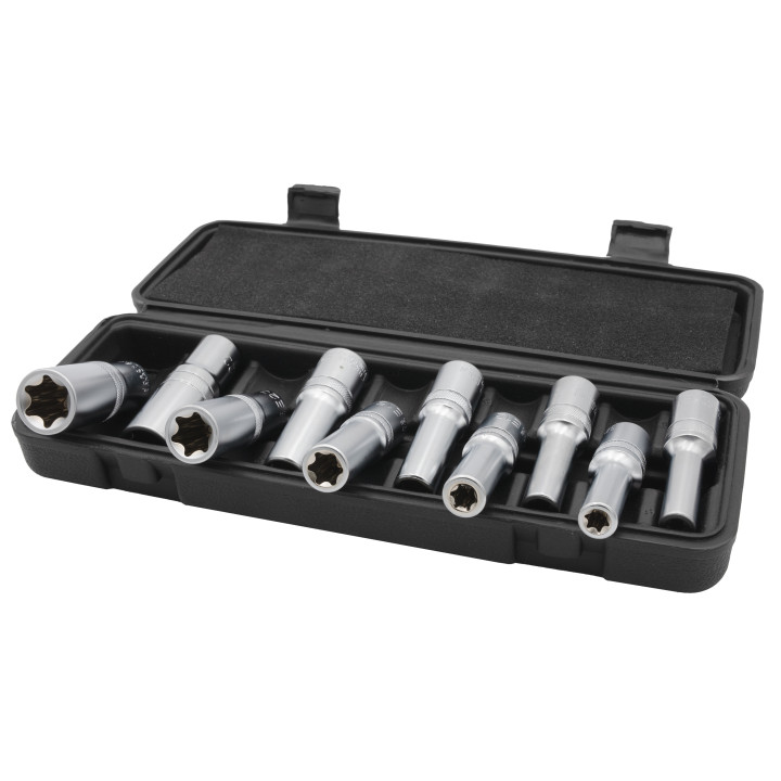 Sada nástrčných hlavic E-torx, E8-E24, 1/2" čtvercový pohon, 10ks