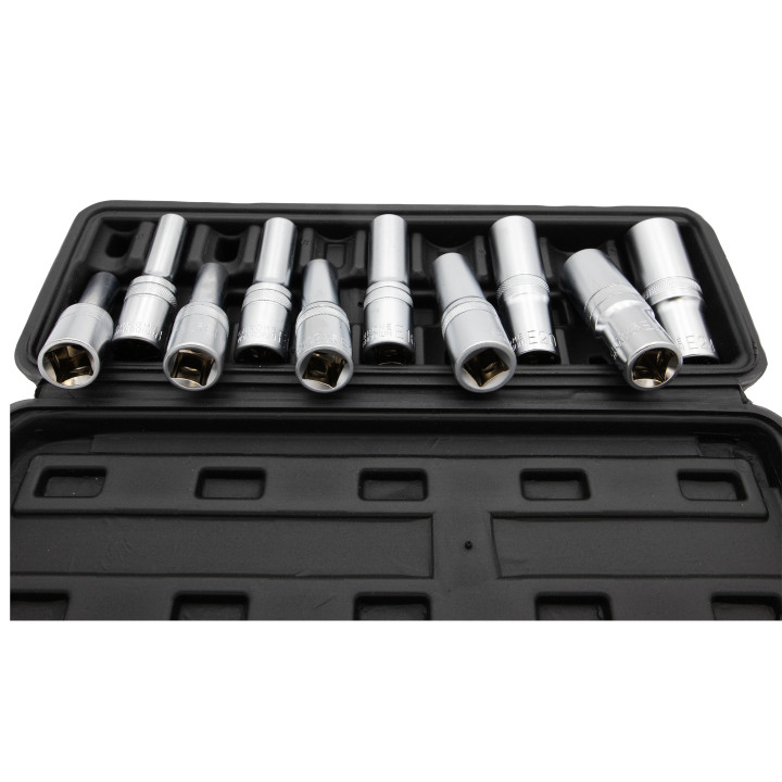 Sada nástrčných hlavic E-torx, E8-E24, 1/2" čtvercový pohon, 10ks