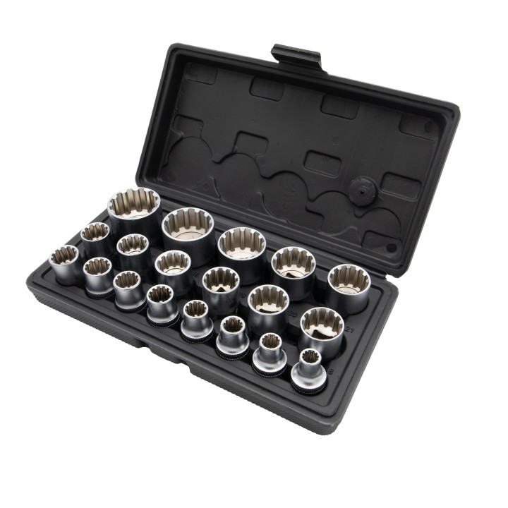 Sada nástrčných hlavic Spline, 8-32mm, 1/2" čtvercový pohon, 19ks