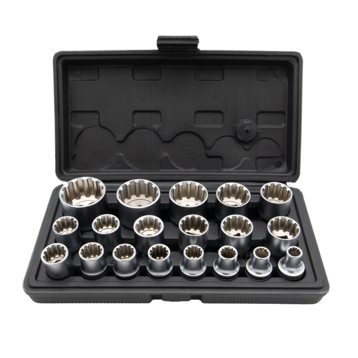 Sada nástrčných hlavic Spline, 8-32mm, 1/2" čtvercový pohon, 19ks