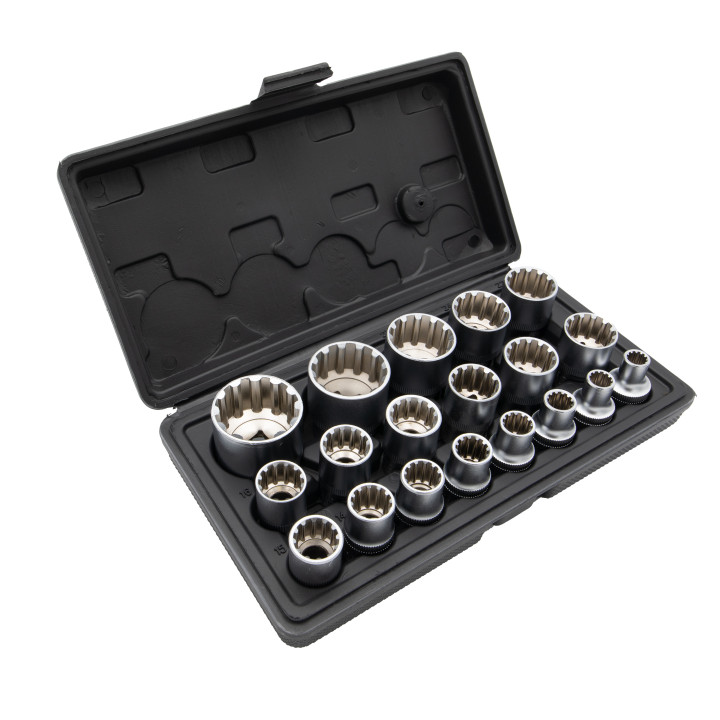 Sada nástrčných hlavic Spline, 8-32mm, 1/2" čtvercový pohon, 19ks