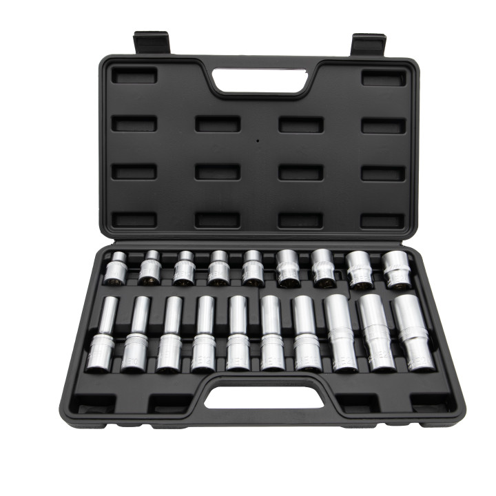 Sada nástrčných hlavic E-Profil, E8-E24, 38mm, 78mm, 1/2" čtvercový pohon, 19ks