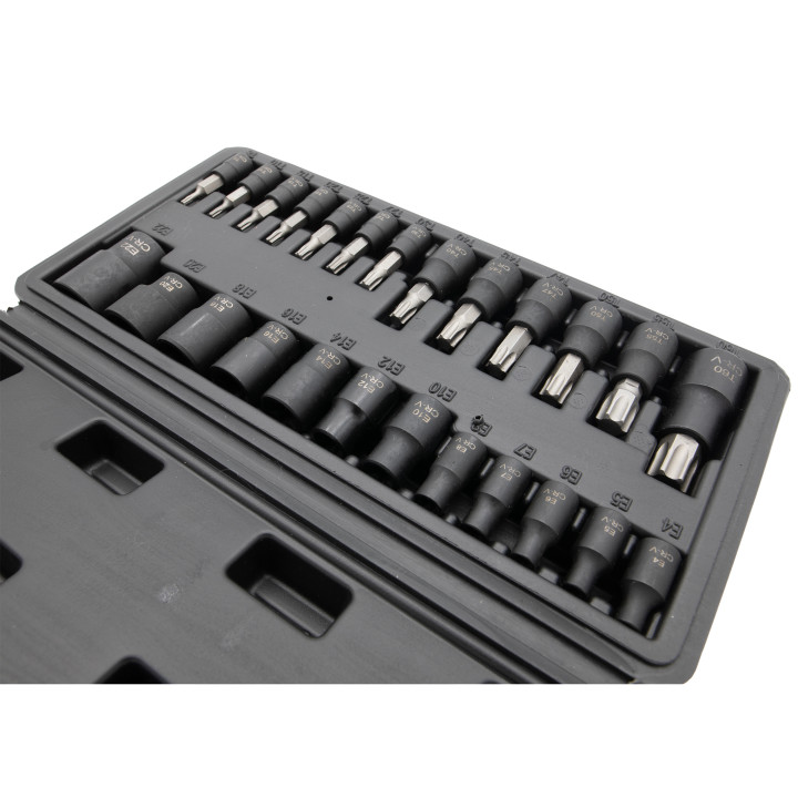 Sada nástrčných hlavic Torx a E-Profil, T8-T60, E4-E22, 25ks