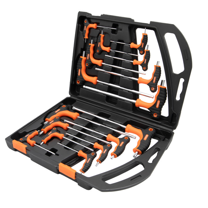 Imbusové a Torx klíče s T-rukojetí, 16ks, 2-10mm, T10-T50