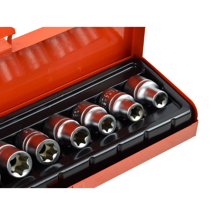 Sada nástrčných hlavic E-Torx, E10-E24, 1/2" čtyřhranný pohon, 9ks