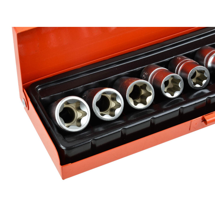 Sada nástrčných hlavic E-Torx, E10-E24, 1/2" čtyřhranný pohon, 9ks