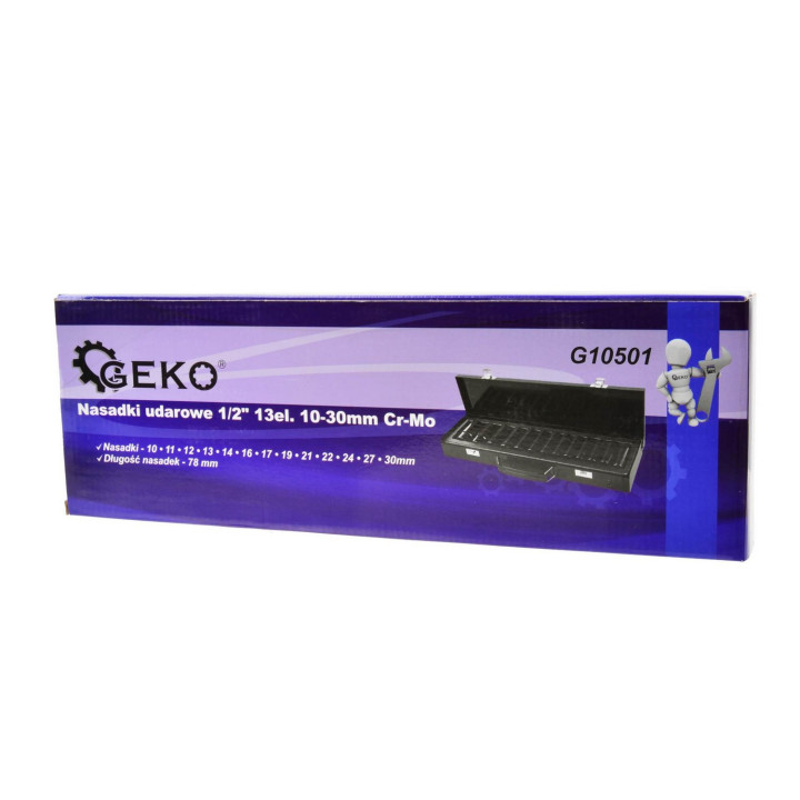 Rázový utahovák dlouhá sada nástrčných klíčů 1/2”, 10-30mm, 13ks