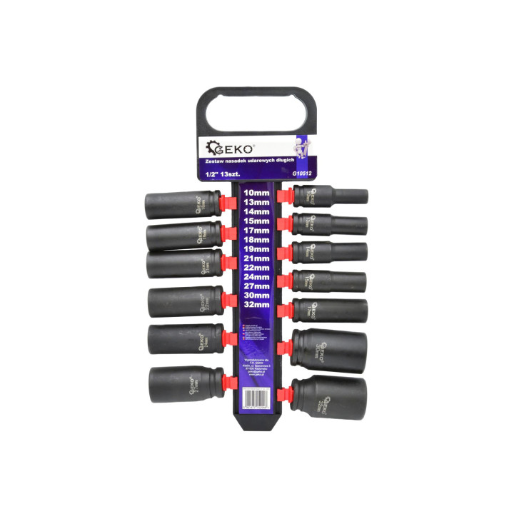 Sada dlouhých rázových násad, 6ti bodová, 1/2" čtverec, 10-32mm