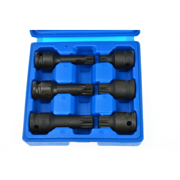 Nástrčné nárazové hlavice, klíče 1/2" sada 6ks, SPLINE M14-M18