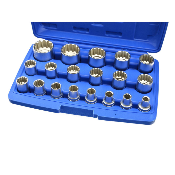 1/2" sada dvanáctihranných nástrčných klíčů Spline. Velikosti: 8-32mm, 19ks