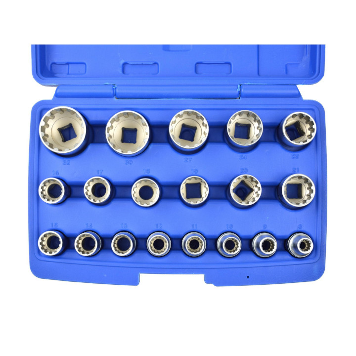 1/2" sada dvanáctihranných nástrčných klíčů Spline. Velikosti: 8-32mm, 19ks