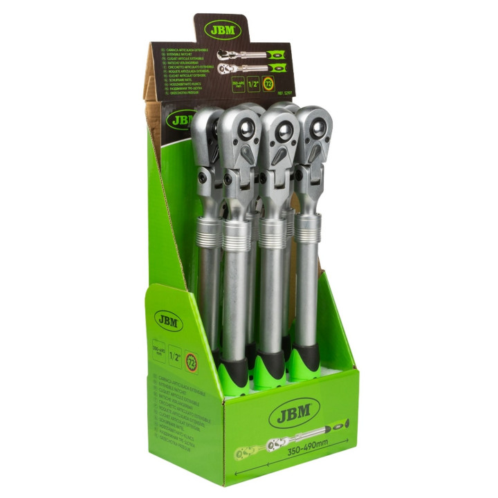 1/2” teleskopická ráčna s kloubovou hlavou, 72-zubová, délka 350-490mm